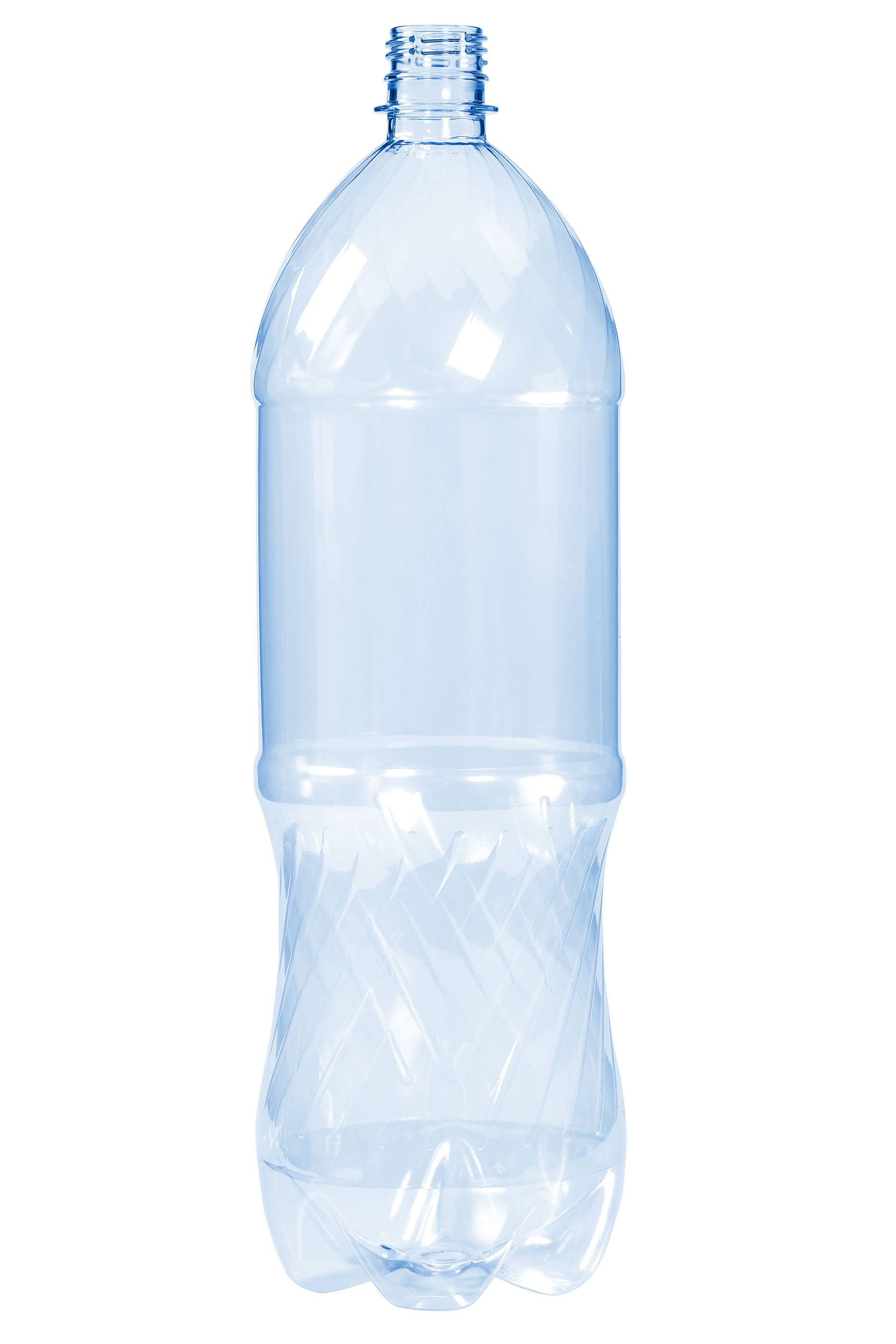 Новая чистая пустая пластиковая бутылка голубого цвета, изолированная на белом фоне;