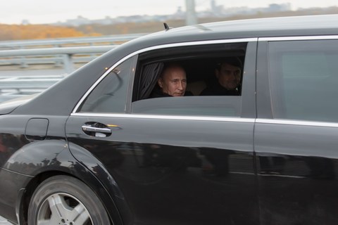 Новосибирск, Россия — 8 октября 2014 г.: Президент России Владимир Владимирович Путин на открытии третьего моста в городе Новосибирске